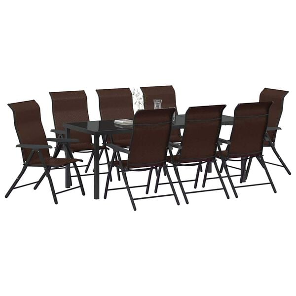 vidaXL Conjunto de Comedor de Jard&iacute;n 9 pcs Marr&oacute;n Polirat&aacute;n