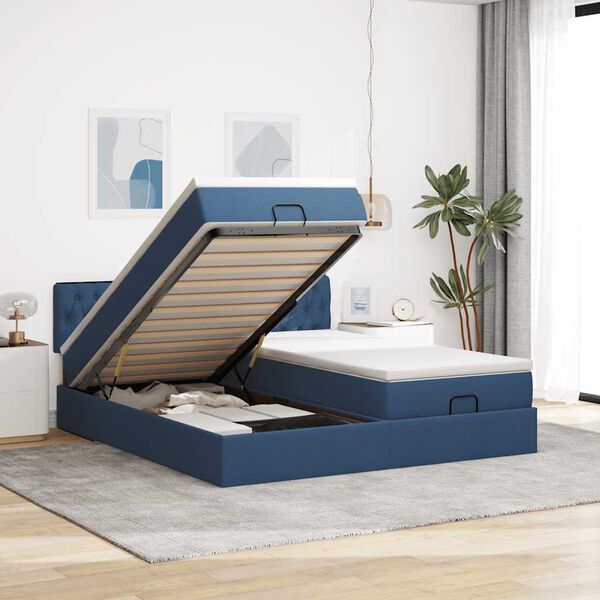 vidaXL Estructura de cama otomana con colchones tela azul 160x200 cm