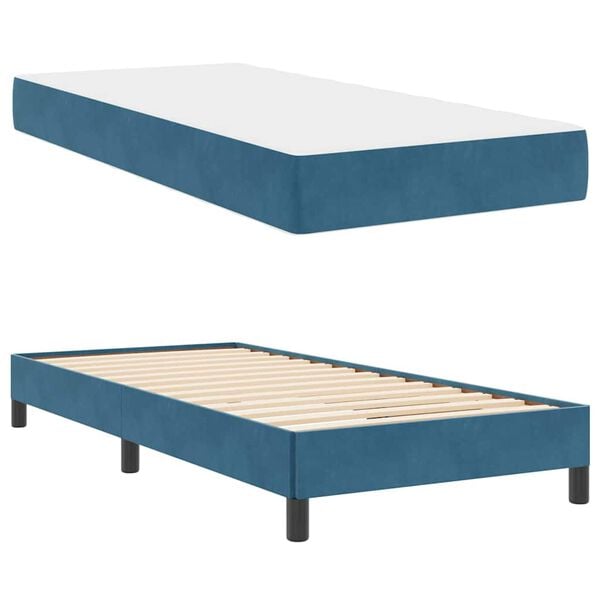 vidaXL Cama tipo Box Spring con colch&oacute;n Azul Oscuro 80 x 220 cm tela