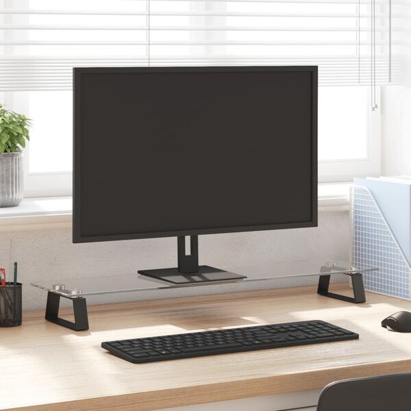 vidaXL Soporte de monitor vidrio templado y metal negro 80x20x8 cm