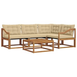 vidaXL Conjunto de sof&aacute;s de exterior con coj&iacute;n 5 pcs Natural y Beige