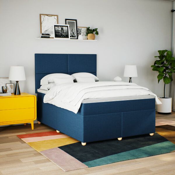 vidaXL Cama box spring con colch&oacute;n tela azul 160x200 cm