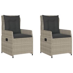 vidaXL Sillones reclinables de jard&iacute;n 2 uds rat&aacute;n sint&eacute;tico gris claro