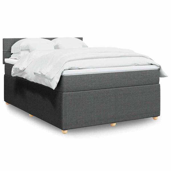 vidaXL Cama box spring con colch&oacute;n tela gris oscuro 160x200 cm