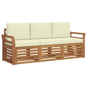 vidaXL Juegos de sof&aacute;s 3 pcs Natural y Crema Madera de Acacia S&oacute;lida