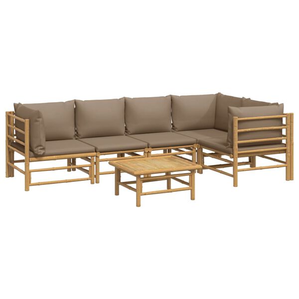 vidaXL Set de muebles de jard&iacute;n 6 piezas bamb&uacute; con cojines gris taup&eacute;
