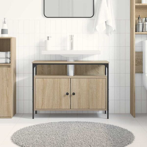 vidaXL Gabinete de Lavabo para Ba&ntilde;o con puerta Marr&oacute;n 80 x 30 x 60 cm