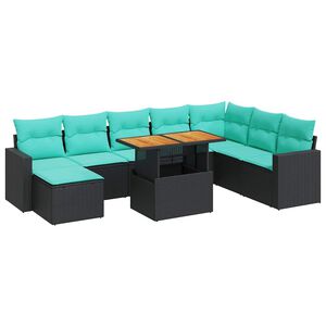 vidaXL Set de sof&aacute;s de jard&iacute;n con cojines 9 pzas rat&aacute;n sint&eacute;tico negro