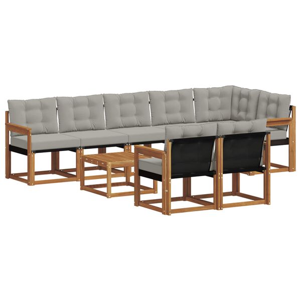 vidaXL Conjunto de sof&aacute;s de exterior 9 pcs Gris Natural y Claro