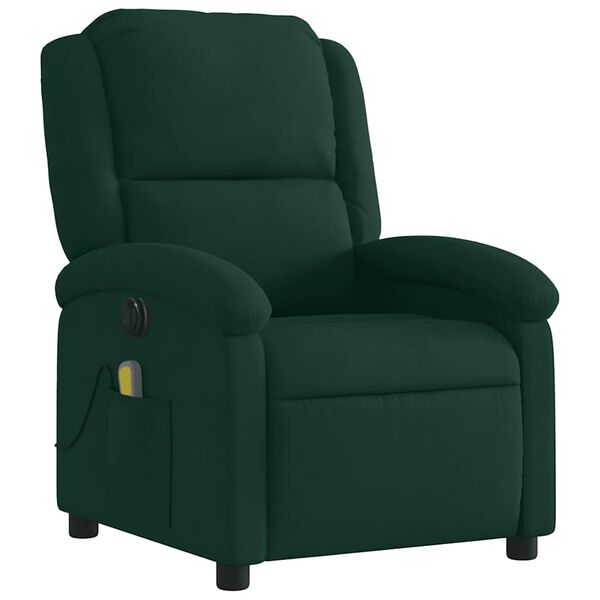 vidaXL Sill&oacute;n reclinable de masaje el&eacute;ctrico terciopelo verde oscuro