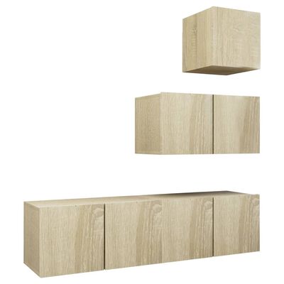 vidaXL Set muebles de salón TV 4 piezas madera ingeniería roble Sonoma