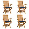 vidaXL Sillas plegables 4 uds madera teca con cojines azul real