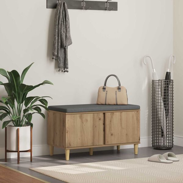 vidaXL Banco de entrada con coj&iacute;n Roble artesanal 80 x 38 x 46 cm