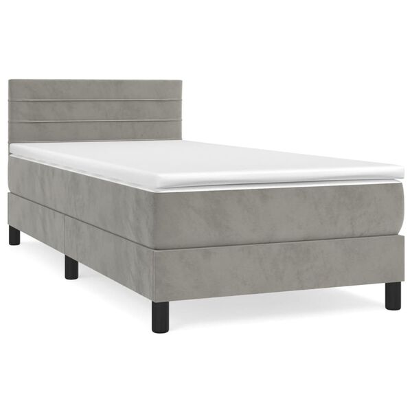 vidaXL Cama box spring con colch&oacute;n terciopelo gris claro 100x200 cm