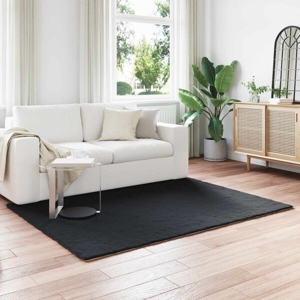 vidaXL Alfombra de Piel Sintética de Conejo Olite Negro 140 x 200 cm