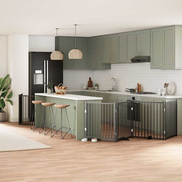 vidaXL Puerta de perros plegable 10 paneles madera &aacute;lamo negra 800 cm