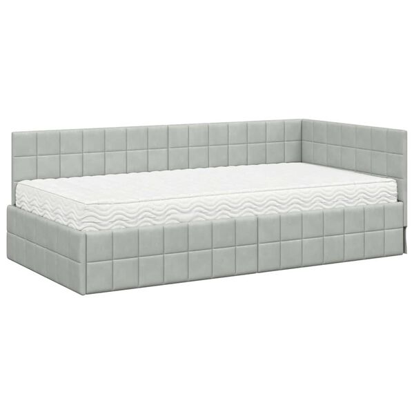 vidaXL Estructura de Cama Esquina con Colch&oacute;n Manual 2 pcs Gris claro