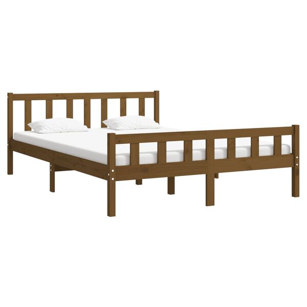 vidaXL Estructura de cama doble sin colch&oacute;n madera maciza marr&oacute;n miel