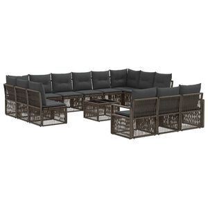 vidaXL Conjunto de sof&aacute;s de jard&iacute;n 14 pcs Gris rat&aacute;n sint&eacute;tico