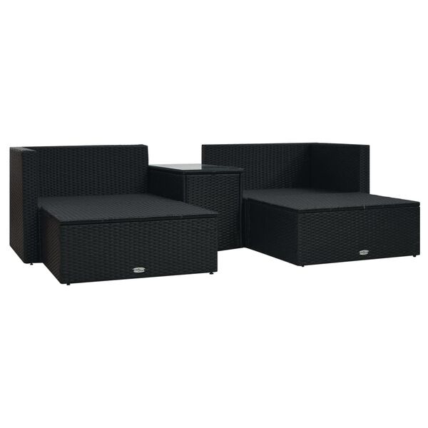 vidaXL Set muebles de jardín 5 piezas y cojines ratán sintético negro