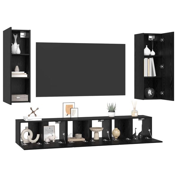 vidaXL Conjunto de mueble de TV 5 pcs Roble Negro Madera de ingenier&iacute;a