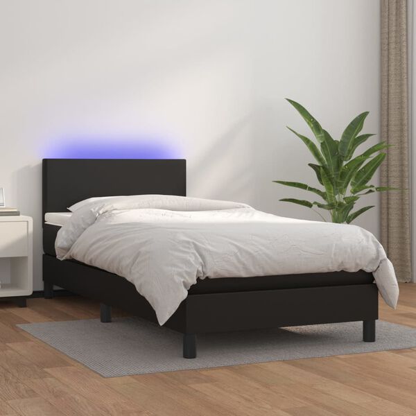 vidaXL Cama box spring y colchón LED cuero sintético negro 90x190 cm