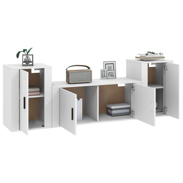 vidaXL Set de muebles de TV 3 piezas madera contrachapada blanco