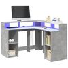 vidaXL Escritorio con LED madera ingenier&iacute;a gris hormig&oacute;n 130x130x91cm