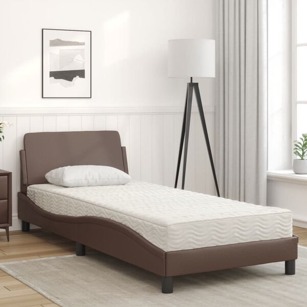 vidaXL Cama con colch&oacute;n Dover cuero sint&eacute;tico marr&oacute;n 90x190 cm