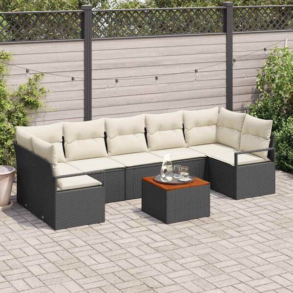 vidaXL Conjunto de sof&aacute; de jard&iacute;n 8 pcs Negro y blanco