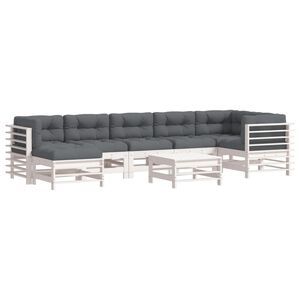 vidaXL Juego de muebles jard&iacute;n 8 pzas y cojines madera maciza blanco
