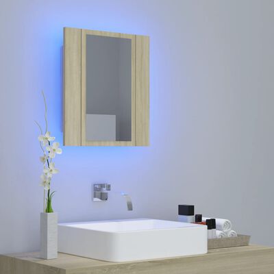 vidaXL Armario espejo de baño LED acrílico roble Sonoma 40x12x45 cm