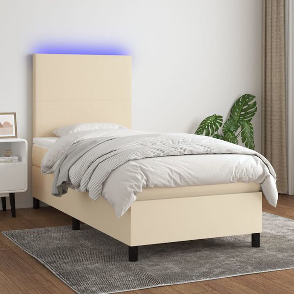 vidaXL Cama box spring colch&oacute;n y luces LED tela crema 80x200 cm