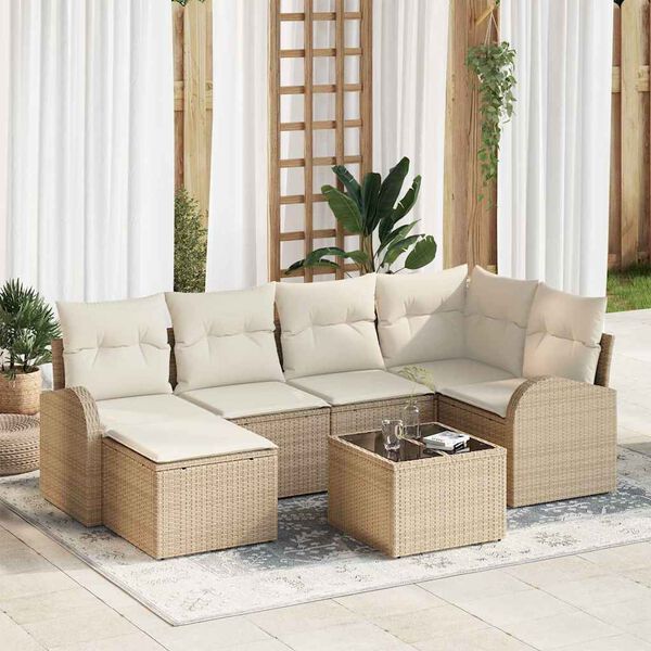 vidaXL Conjunto de sofás de jardín 7 pcs Beige ratán sintético