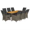 vidaXL Set comedor jard&iacute;n 9 pzas y cojines rat&aacute;n sint&eacute;tico gris