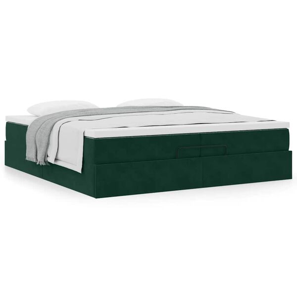 vidaXL Estructura de cama otomana colchones terciopelo verde oscuro