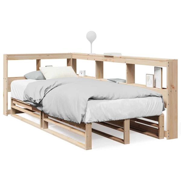 vidaXL Cama con estanter&iacute;a sin colch&oacute;n madera maciza de pino 100x200cm