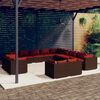vidaXL Set muebles de jard&iacute;n 13 piezas cojines rat&aacute;n sint&eacute;tico marr&oacute;n