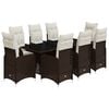 vidaXL Set de mesa y sillas jard&iacute;n 9 piezas y cojines rat&aacute;n PE marr&oacute;n