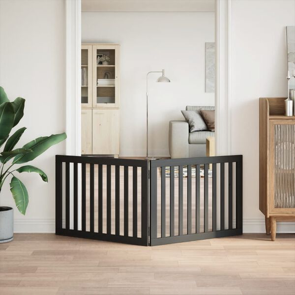 vidaXL Puerta para perros plegable 2 paneles madera &aacute;lamo negra 160 cm