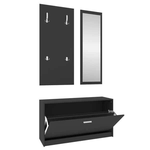 vidaXL Set de mueble zapatero 3 en 1 madera contrachapada negro