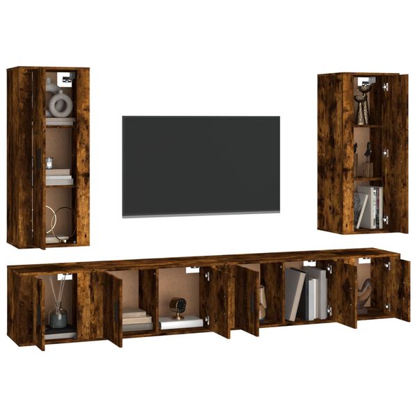 vidaXL Set de muebles de TV 6 pzas madera contrachapada roble ahumado