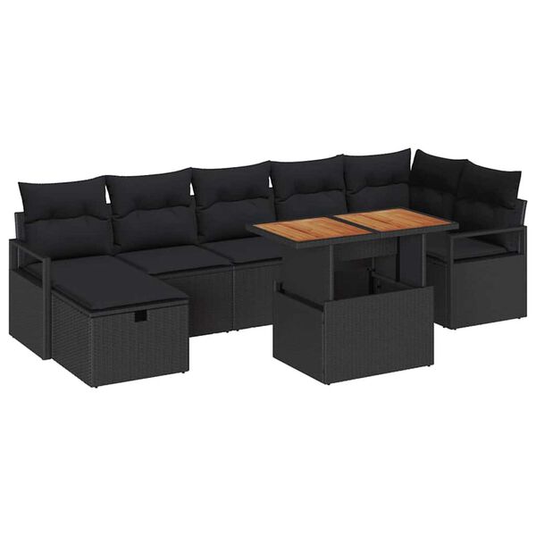 vidaXL Conjunto de sof&aacute; de jard&iacute;n 8 pcs Negro rat&aacute;n sint&eacute;tico