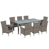 vidaXL Set de comedor de jard&iacute;n 9 pzas y cojines rat&aacute;n sint&eacute;tico gris