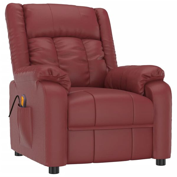 vidaXL Sill&oacute;n de masaje de cuero sint&eacute;tico rojo tinto