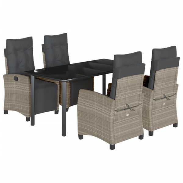 vidaXL Set comedor de jard&iacute;n 5 pzas cojines rat&aacute;n sint&eacute;tico gris claro