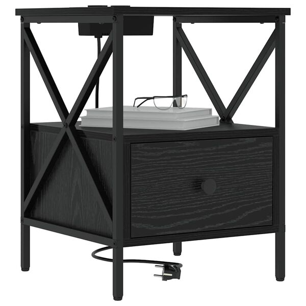 vidaXL Armario de Noche con caj&oacute;n Roble Negro 41,5 x 40,5 x 55 cm