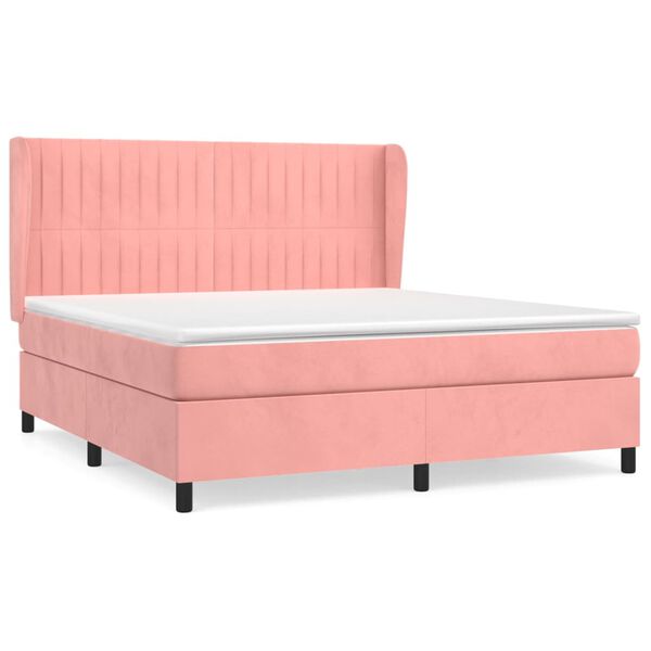 vidaXL Cama box spring con colch&oacute;n terciopelo rosa 160x200 cm