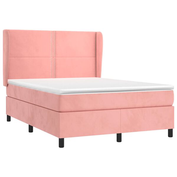 vidaXL Cama box spring con colchón terciopelo rosa 140x200 cm