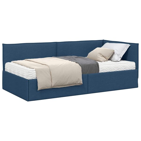 vidaXL Estructura de Cama Esquina con Colch&oacute;n 2 pcs Azul Terciopelo